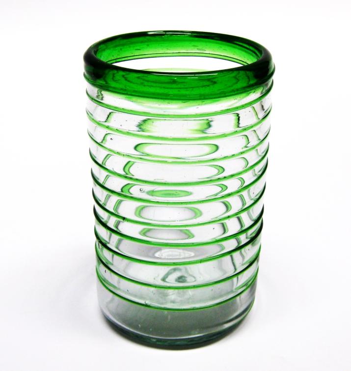 Ofertas / vasos grandes con espiral verde esmeralda, 14 oz, Vidrio Reciclado, Libre de Plomo y Toxinas / stos elegantes vasos cubiertos con una espiral verde esmeralda darn un toque artesanal a su mesa.